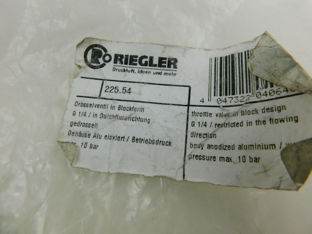 Riegler Throttle Valve In Block Form 225.54 G1/4 4 Pieces