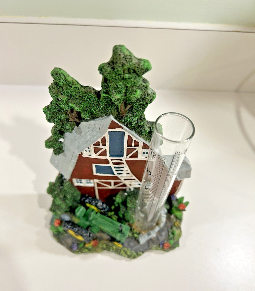 John Deere Ceramic Barn Scene rain gauge