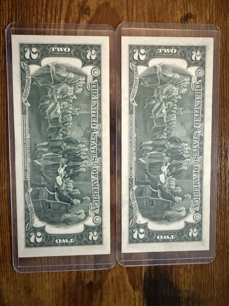 1976 Pristine Uncirculated 2$ Bill Set Of Two Consecutive Repeating Numbers