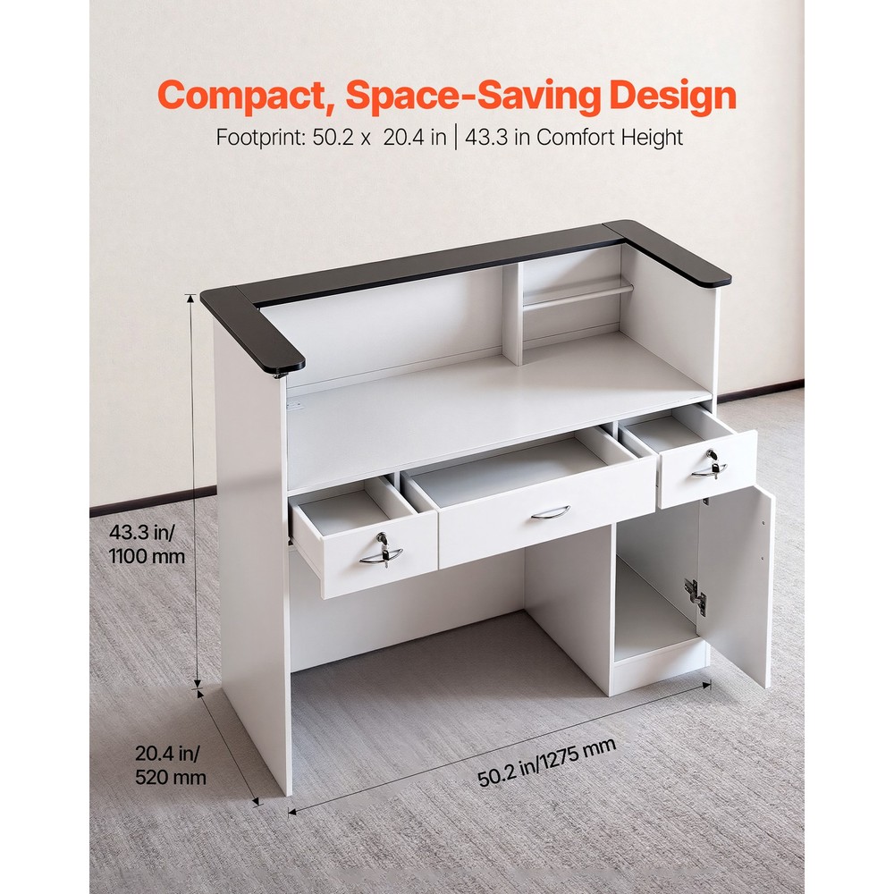 Uimoso Reception Desk 50-in Rectangular Counter with Lighting & Storage Drawers