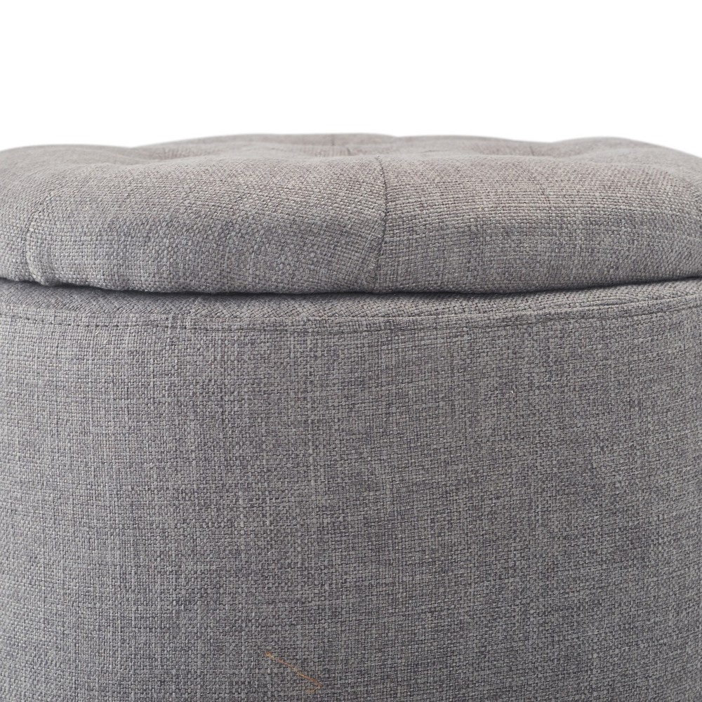Bennett Upholstered Button Tufted Storage Ottoman Small Space Ivory