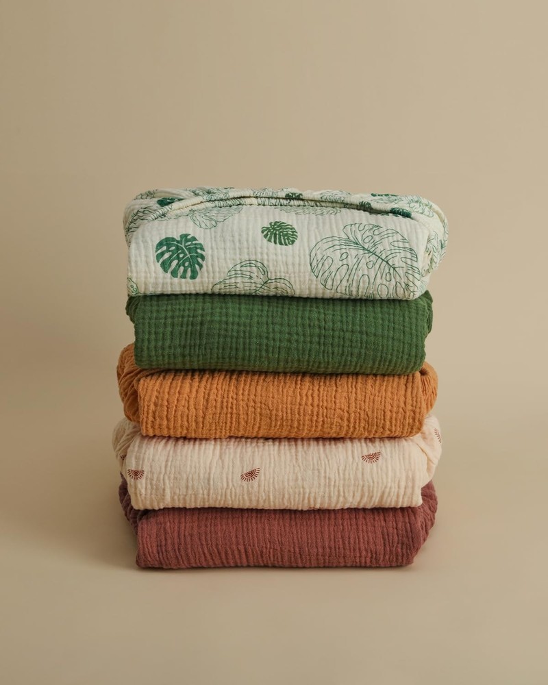 Blissful Diary Muslin Crib Sheets 2 Pack, Monstera & Dark Green