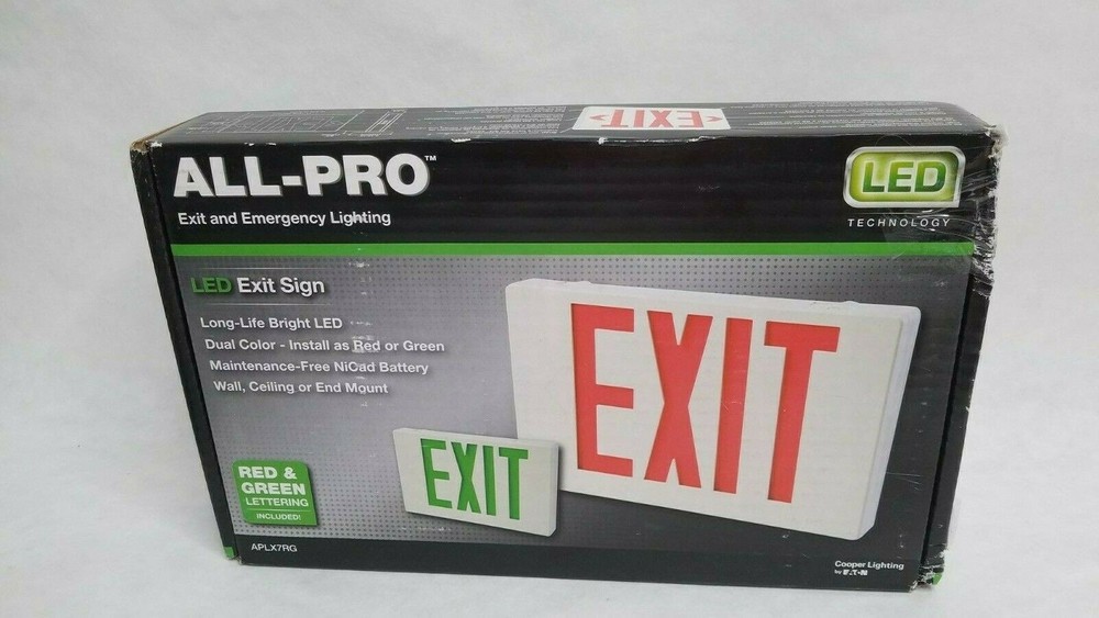 ALL-PRO Exit and Emergency Lighting LED EXIT SIGN Red & Green New