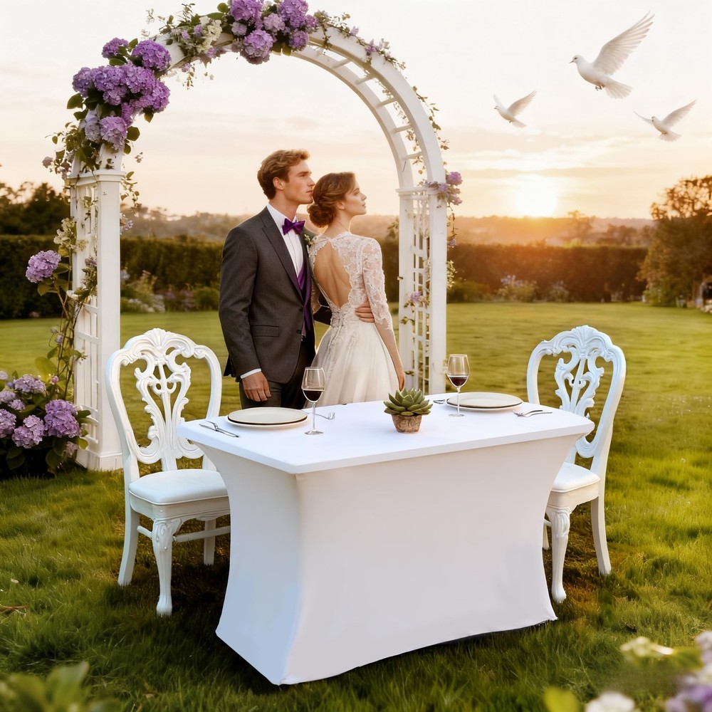 4FT White Table Cloth - 1 Pack, Fitted Stretch Rectangle Spandex Tablecloth, ...