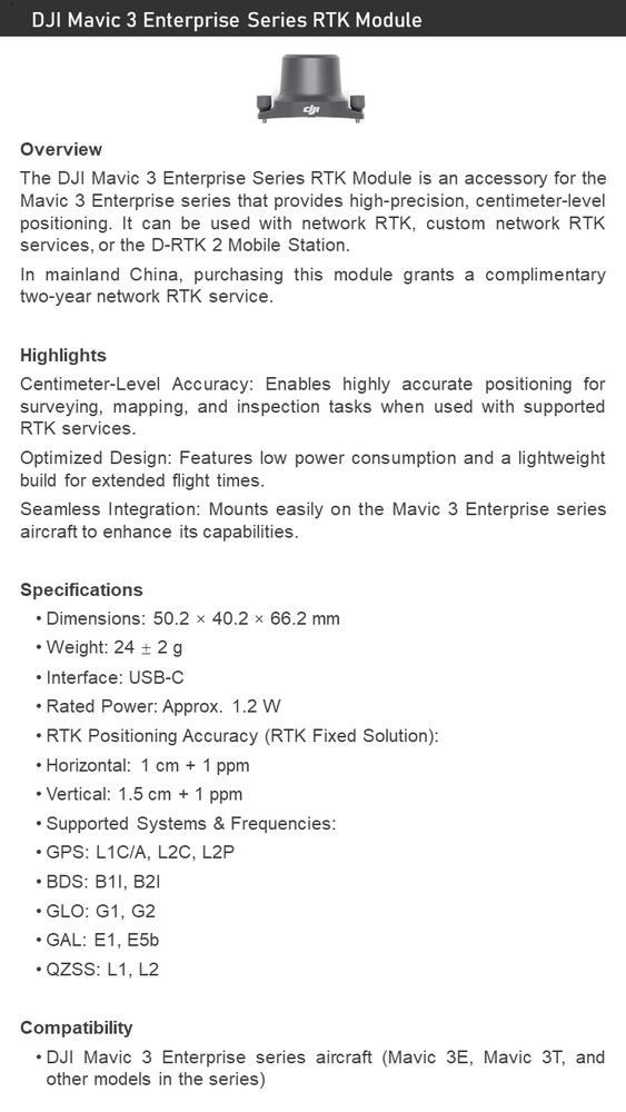 DJI Mavic 3 Enterprise Series RTK Module – Centimeter-Level Precision