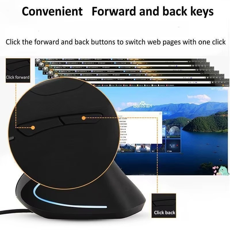 Wired Right Hand Vertical RGB Mouse Ergonomic Gaming Mouse 3200DPI USB Optical