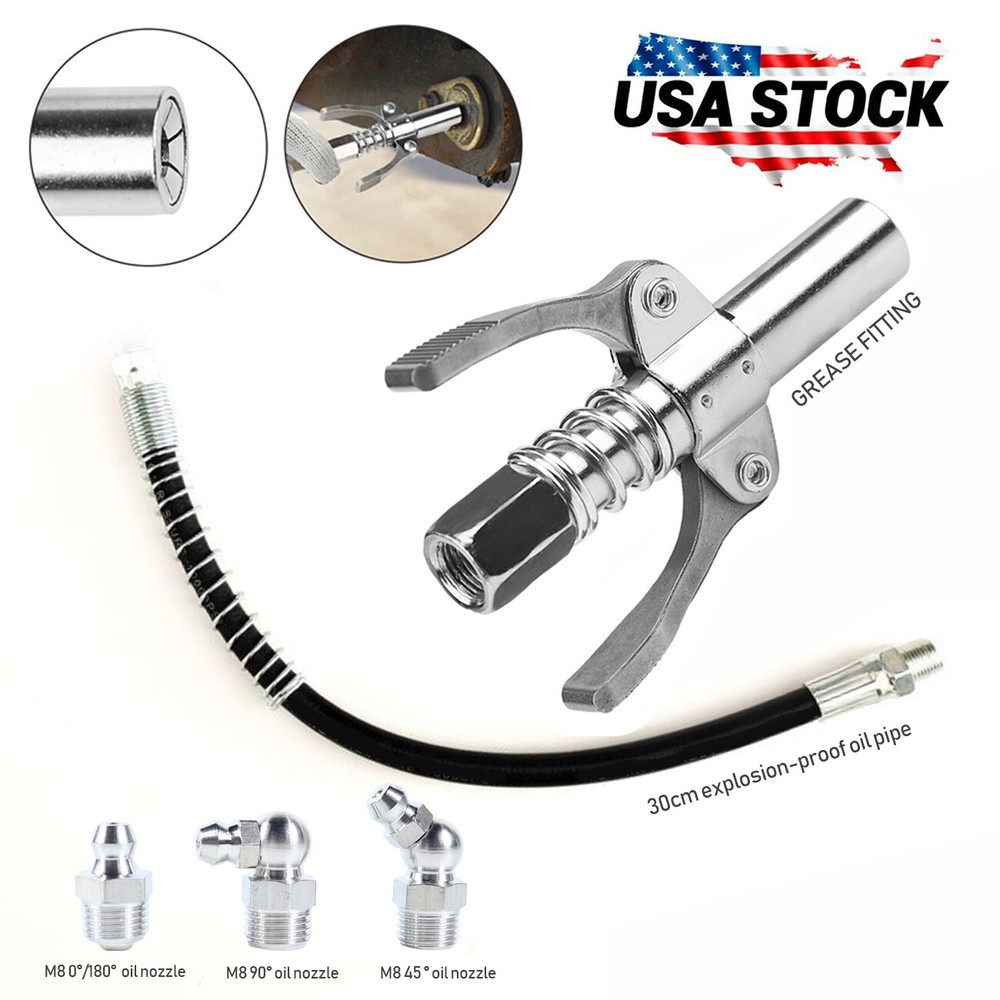 Grease Gun Coupler Double Handle Quick Release Lock On Coupling w/11.8" Hose