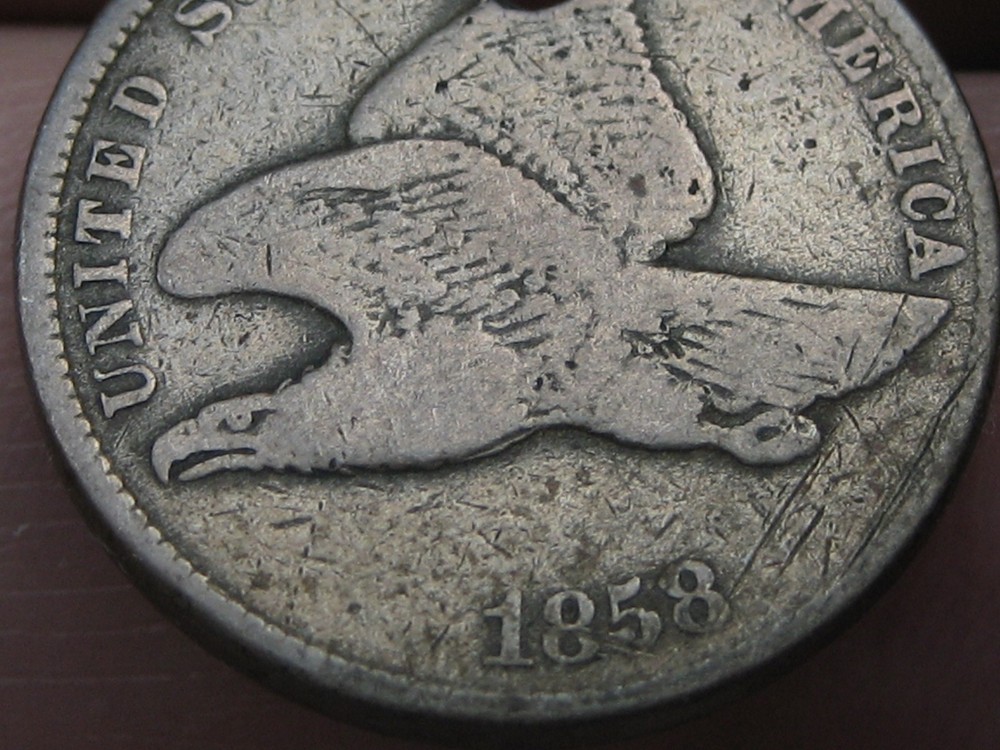 1858 Flying Eagle Penny One Cent- Small Letters, Fine/VF Details