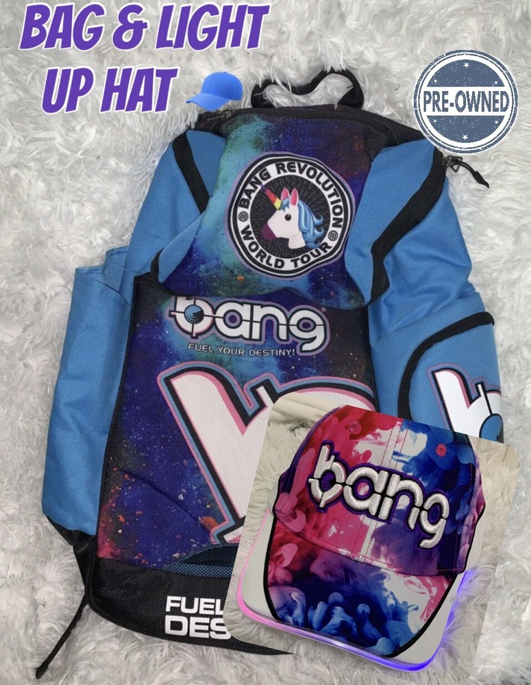 Bang Energy Drink Utility Backpack Cotton Candy Blue & HAT BUNDLE PRE-OWNED