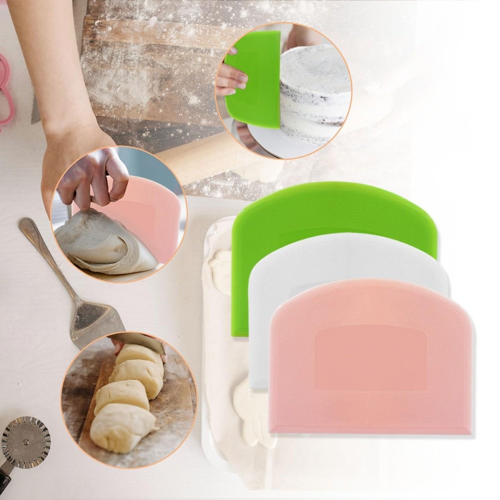 6 Pack Plastic Bench Scraper, Flexible Dough Scraper, Flexible Plastic Multip...
