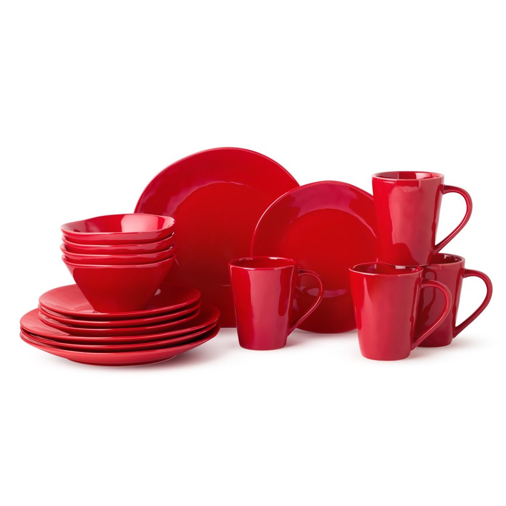 Berry Red Christmas 16pc Dinnerware Set, Stoneware Holiday Tableware Service ...