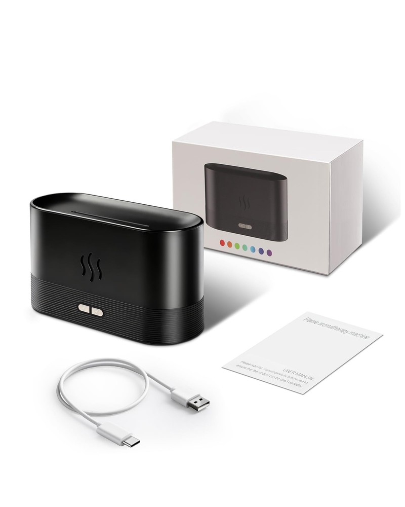 Flame Effect Essential Oil Diffuser, 180ml Ultrasonic Aromatherapy Black