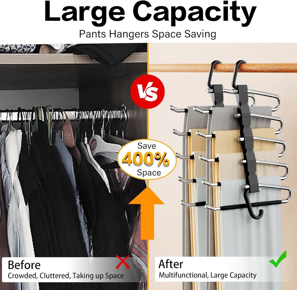 Pants Hangers Space Saving - 2 Pack Closet Organizer and Storage 2, Black