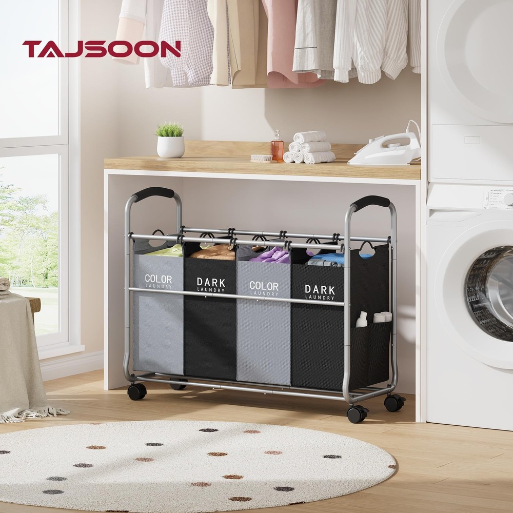 Laundry Sorter 4 Sections, Laundry Separator Hamper with Heavy Duty Lockable ...