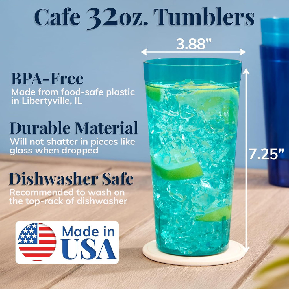 Plastic Tumblers 12Pk 32Oz Reusable Stackable Break Resistant Drinking Cups
