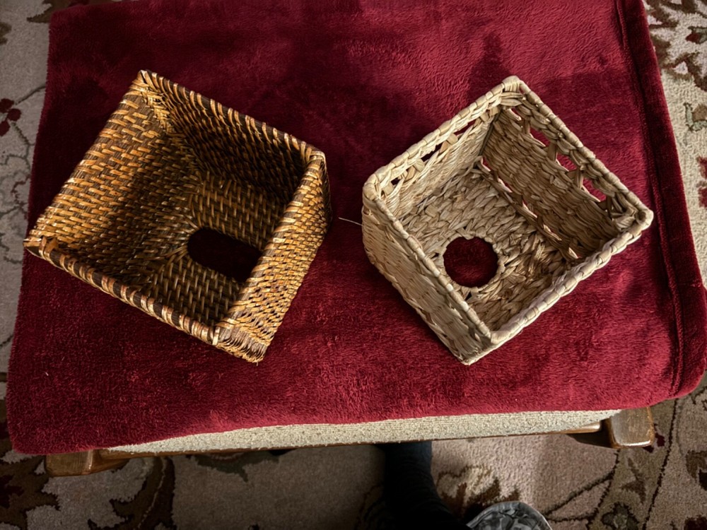 2 Rattan Boho Tissue Box Holders 6x6x6"
