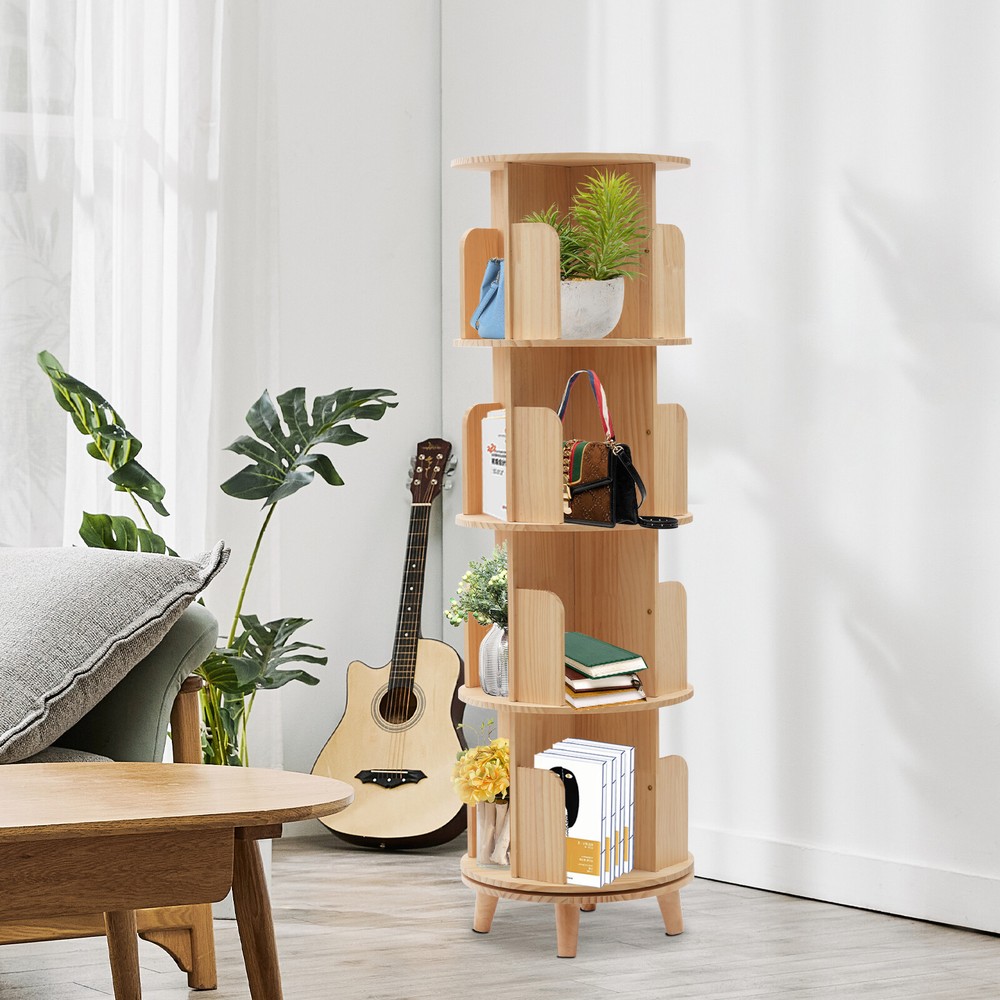 4 Layers Rotating Bookshelf Bookcase Storage Rack Floor Standing Display Holder