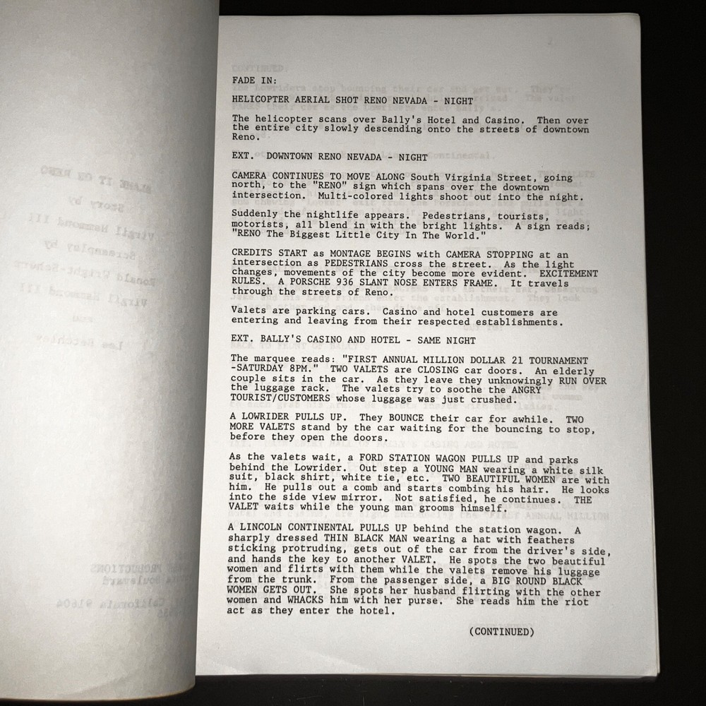 BLAME IT ON RENO (1989) Virgil Hammond / Sammy Davis Jr. Script Presentation+COA