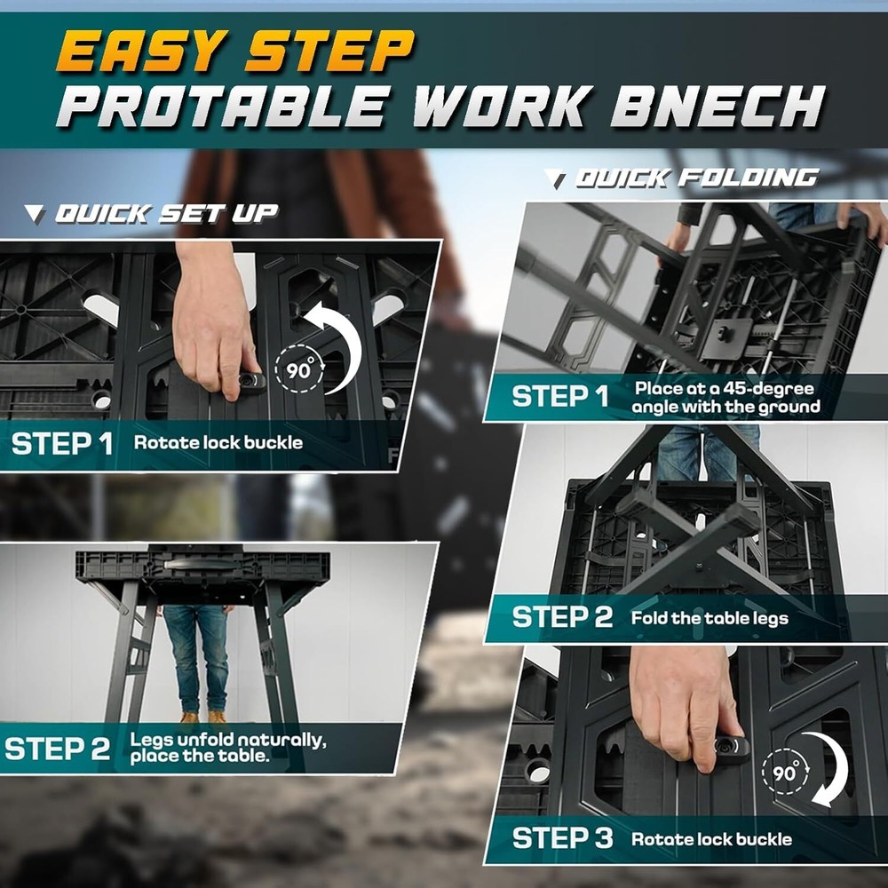 Foldable Work Bench,Easy Step Protable Work Table, Lightweight Workbench 1650LBS