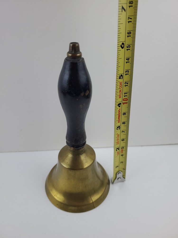 Vintage Wood Black Handle Brass School Bell