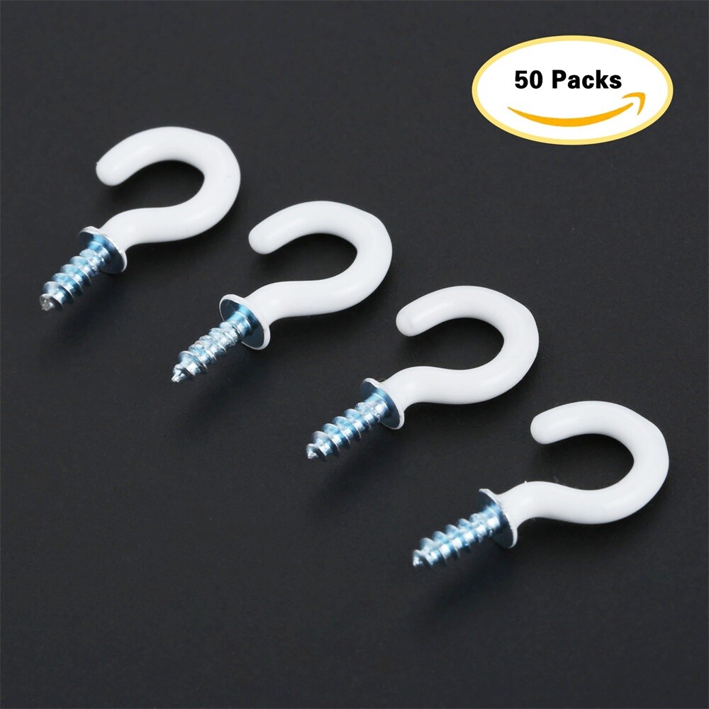 50Pcs/lot 0.94" Strong Sharp Vinyl Coated Ceiling Hooks Space-saving Hardware