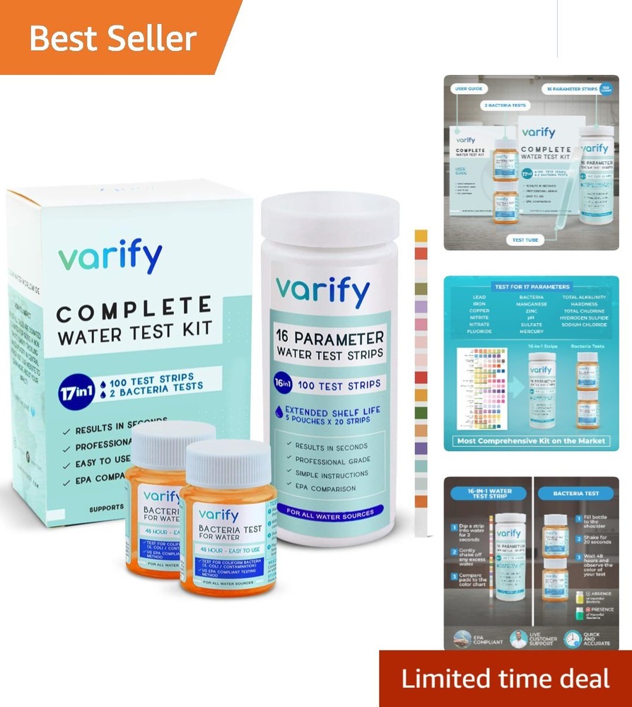 Complete Water Quality Testing Kit with 100 Strips & Bacteria Tests for Home Use