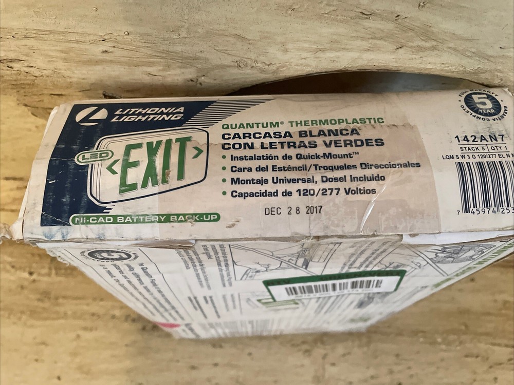 Lithonia Emergency Exit Sign Green Lettering Untested Open Box