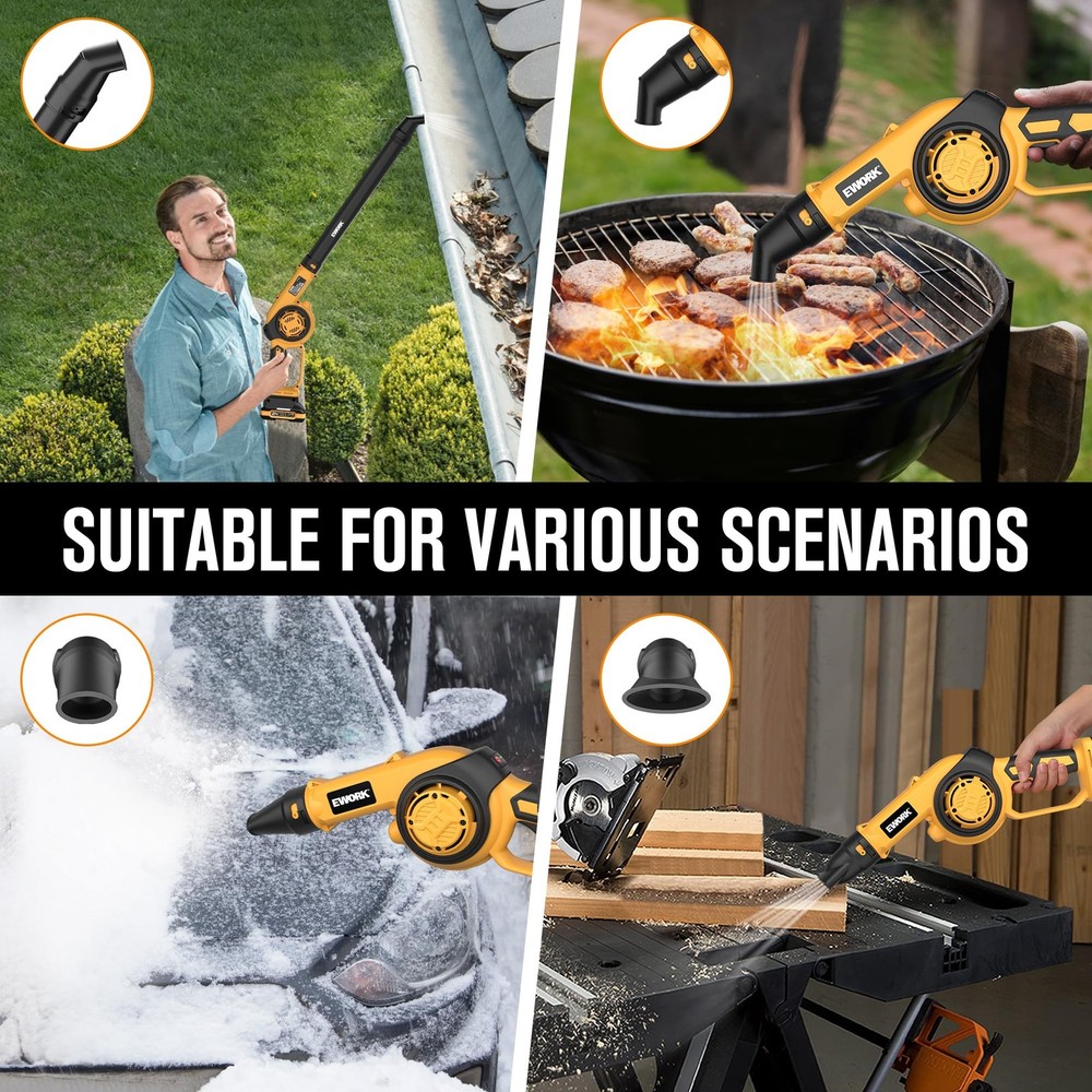 EWORK Small Leaf Blower Cordless 21V 130CFM/200MPH 2*2.0Ah Battery, Yellow