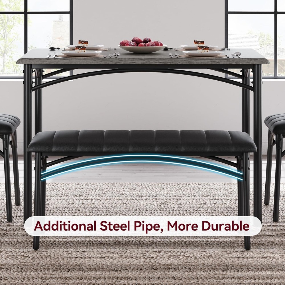 Dining Table Set 4 Kitchen Table W/ Upholstered Chairs & Bench Wood Rectangular