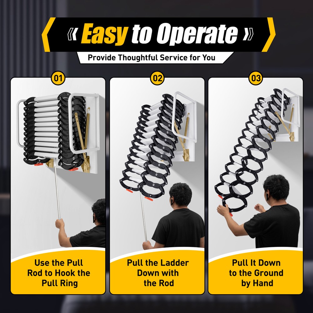 12 Steps Wall Mounted Folding Ladder Loft Stair Attic Steps Pull Down 882lb Load