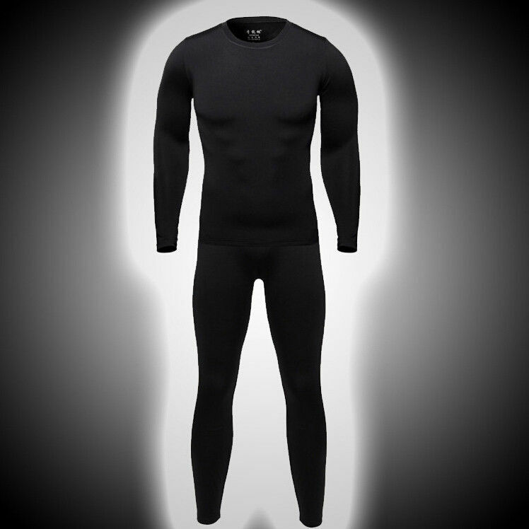 Mens Compression Thermal Base Layer Long Shirt Tops Pants Set Training Workout