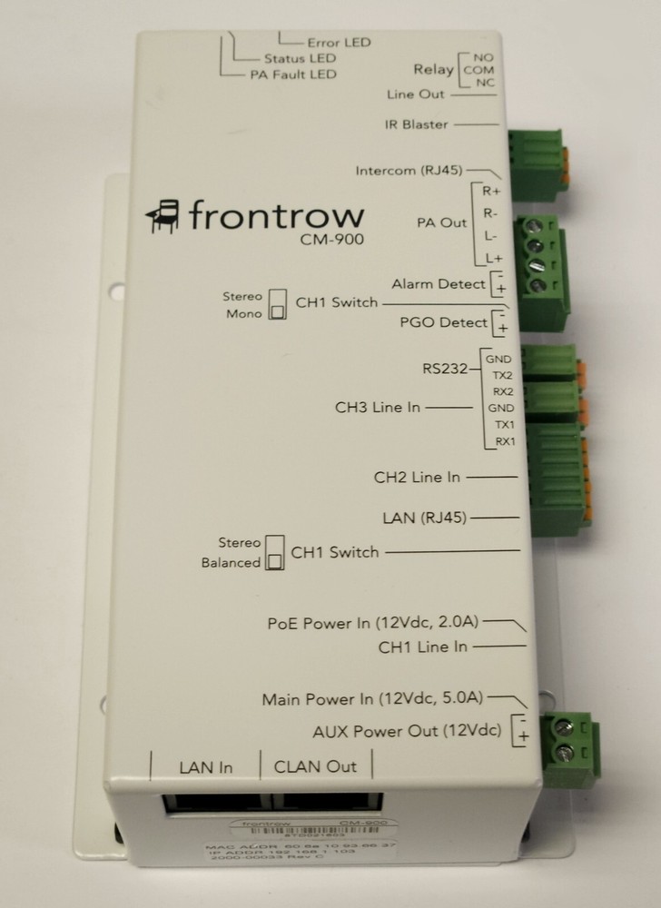 FRONTROW 1000 00135 CM-900 KIT CM900 DATA Audio Network Module 2000-00033 6430