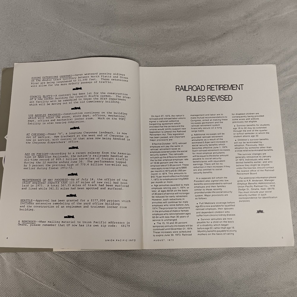 Union Pacific Railroad Info Magazine August 1973