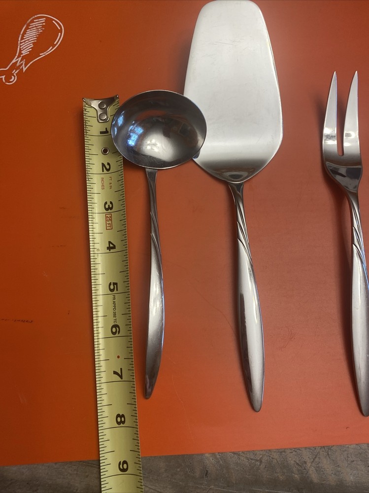 Stonegate Flatware- Solitude- Pie Serve- Ladle- Serving & Pickle Fork 6 Pieces