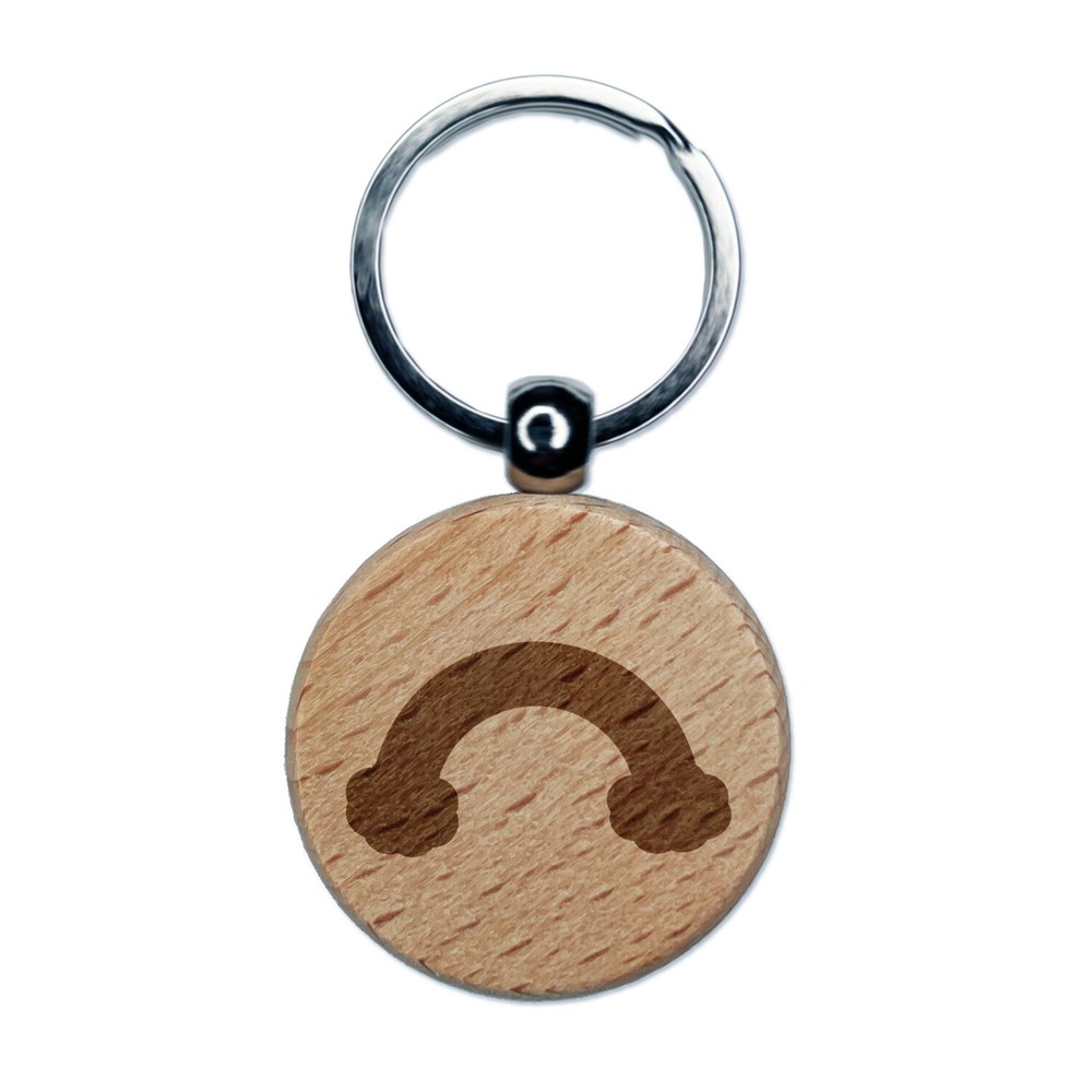 Rainbow with Clouds Solid Engraved Wood Round Keychain Tag Charm