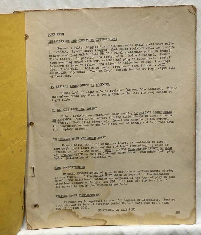 ORIGINAL-BALLY-TURF KING-OPERATING INSTRUCTIONS