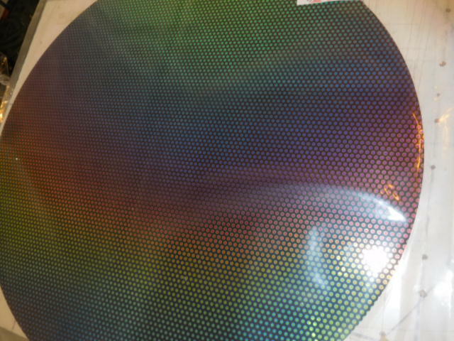 Dichroic Glass:CBS 96COE Dot #2 Pattern Rainbow on Thin Black -3"Sq