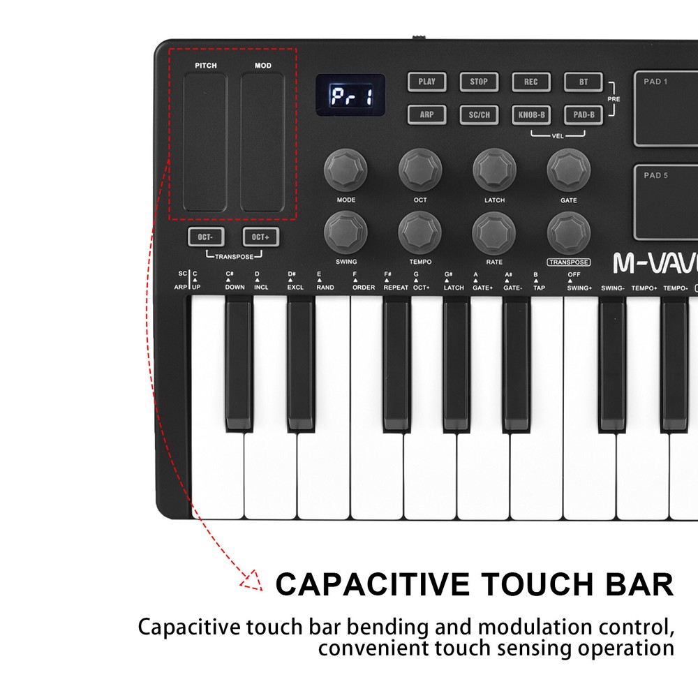 M-VAVE 25-Key USB MIDI Keyboard Controller with 8 Backlit Drum Pads 8 Knobs D9B2