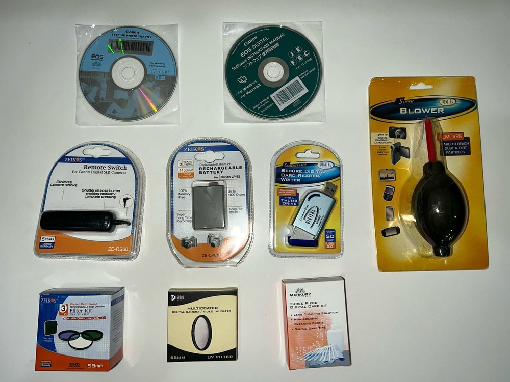 Canon 58mm Filter Kit LP-E5 battery plus Misc Accessories