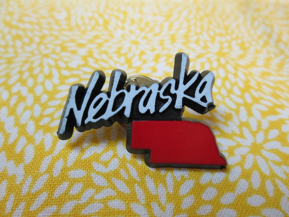 VTG Nebraska State Shape Plastic Lapel Pin - Black White Red - / 6G