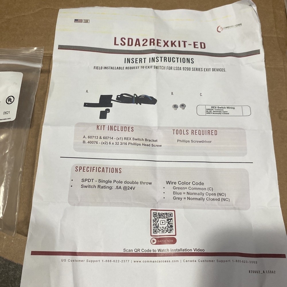 Brand New-Open Box- LSDA 9200 Series Exit Device REX LSDA2REXKIT-ED 72733