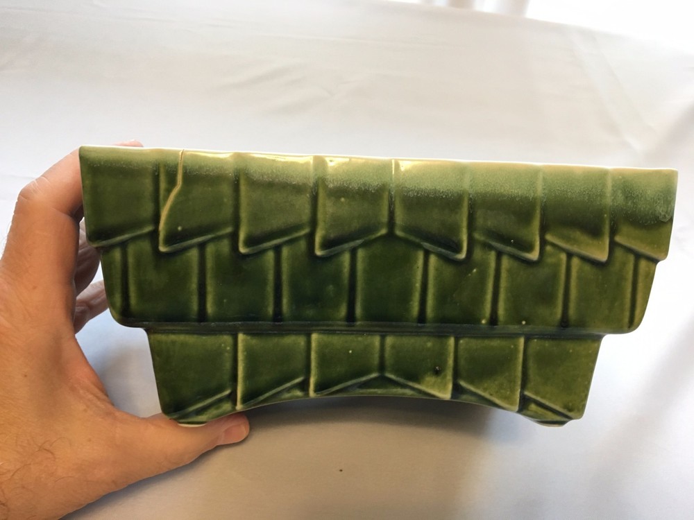 Cookson Pottery Green Geometric Rectangular Pottery Planter #2808