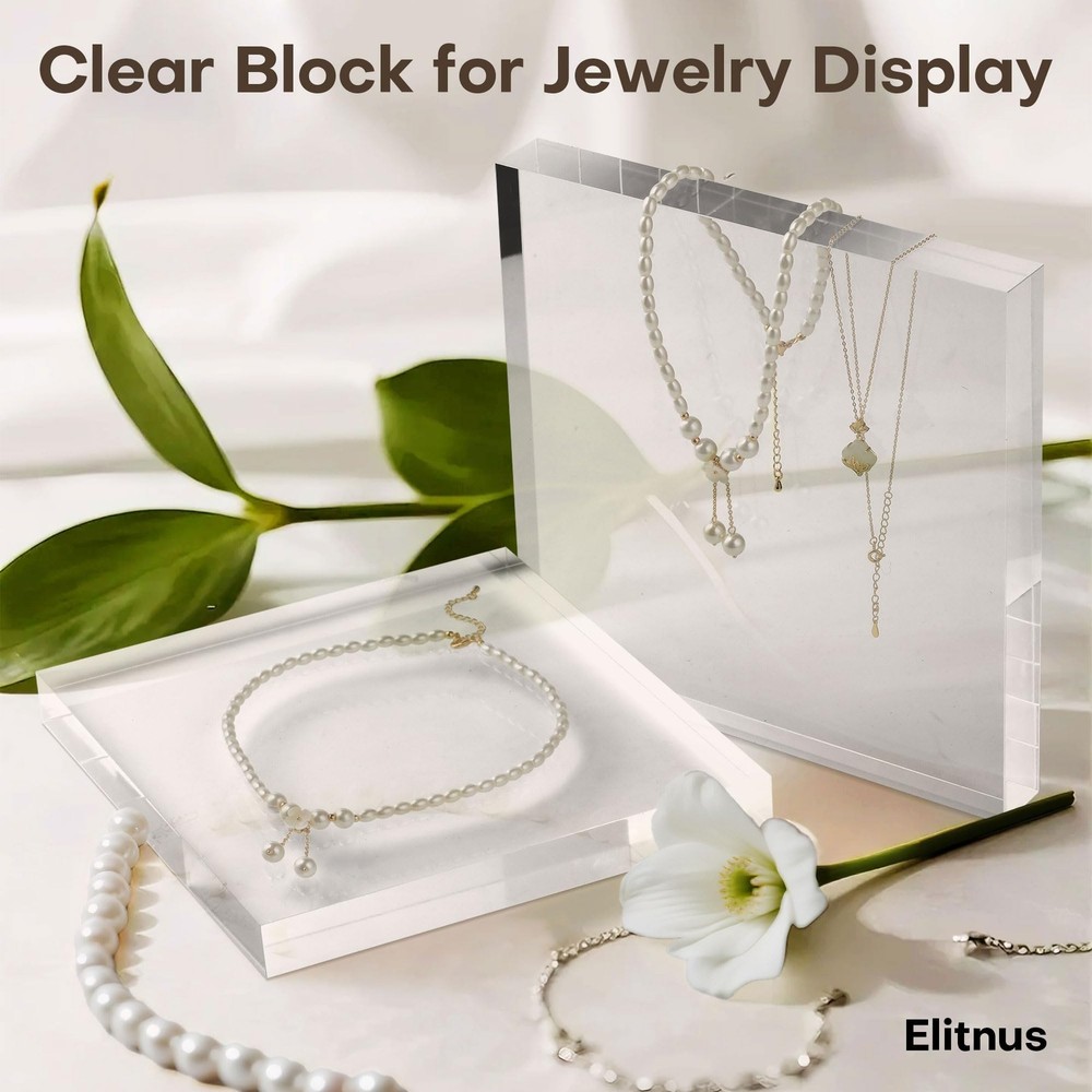 Clear Acrylic Display Block – Solid Polished Plexiglass Riser for Jewelry, Fi...