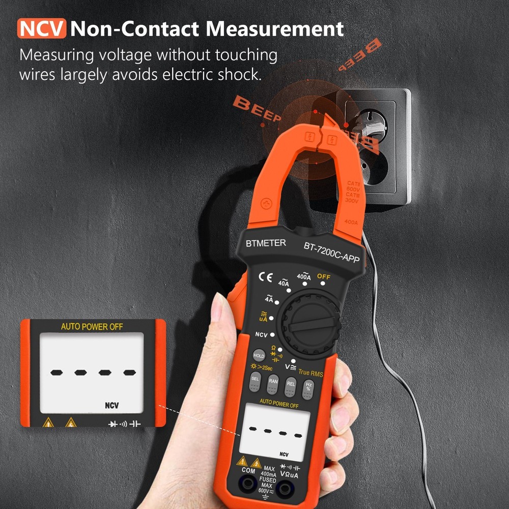 HoldPeak Clamp Meter True RMS 4000 Counts Bluetooth AC/DC Amp Voltage Tester