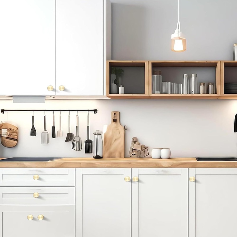 5 Pack Gold Cabinet Knobs Solid Drawer Knobs Brushed Brass Kitchen Hardware H...