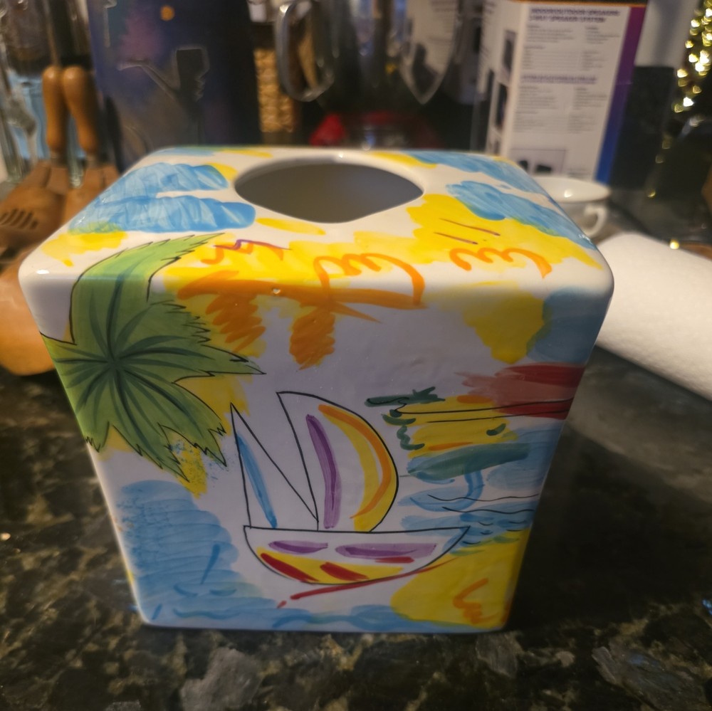 Ceramic Tissue Box Cover  Tropical Beach