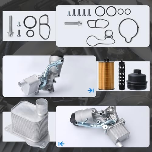 Engine Oil Cooler Filter Housing Assembly Adapter with Gasket, Filter Insert