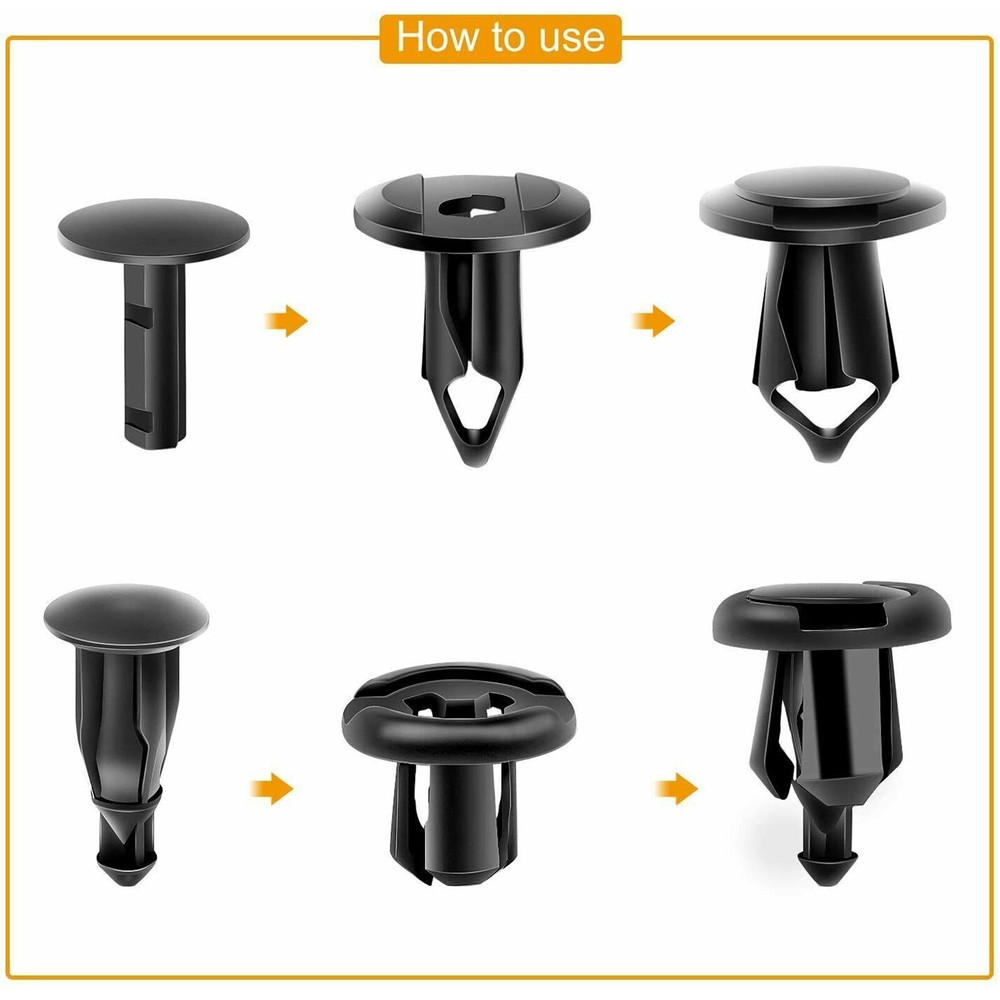 200 Pcs Bumper Fastener Rivet Plastic Clips 6 Size Retainer Push