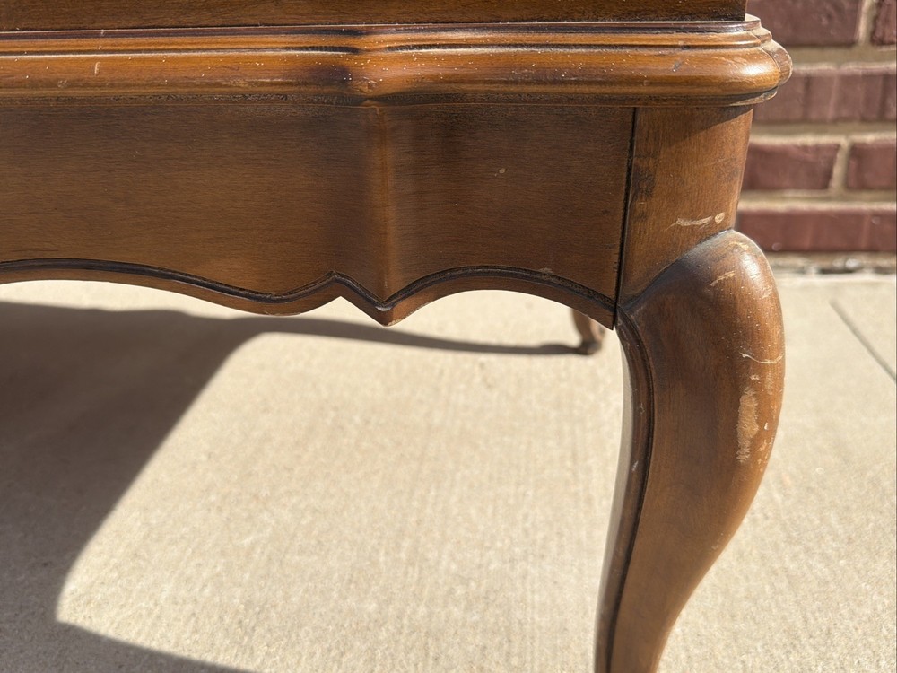 PAIR Step-Back Tooled Leather Top ANTIQUE Side End Tables