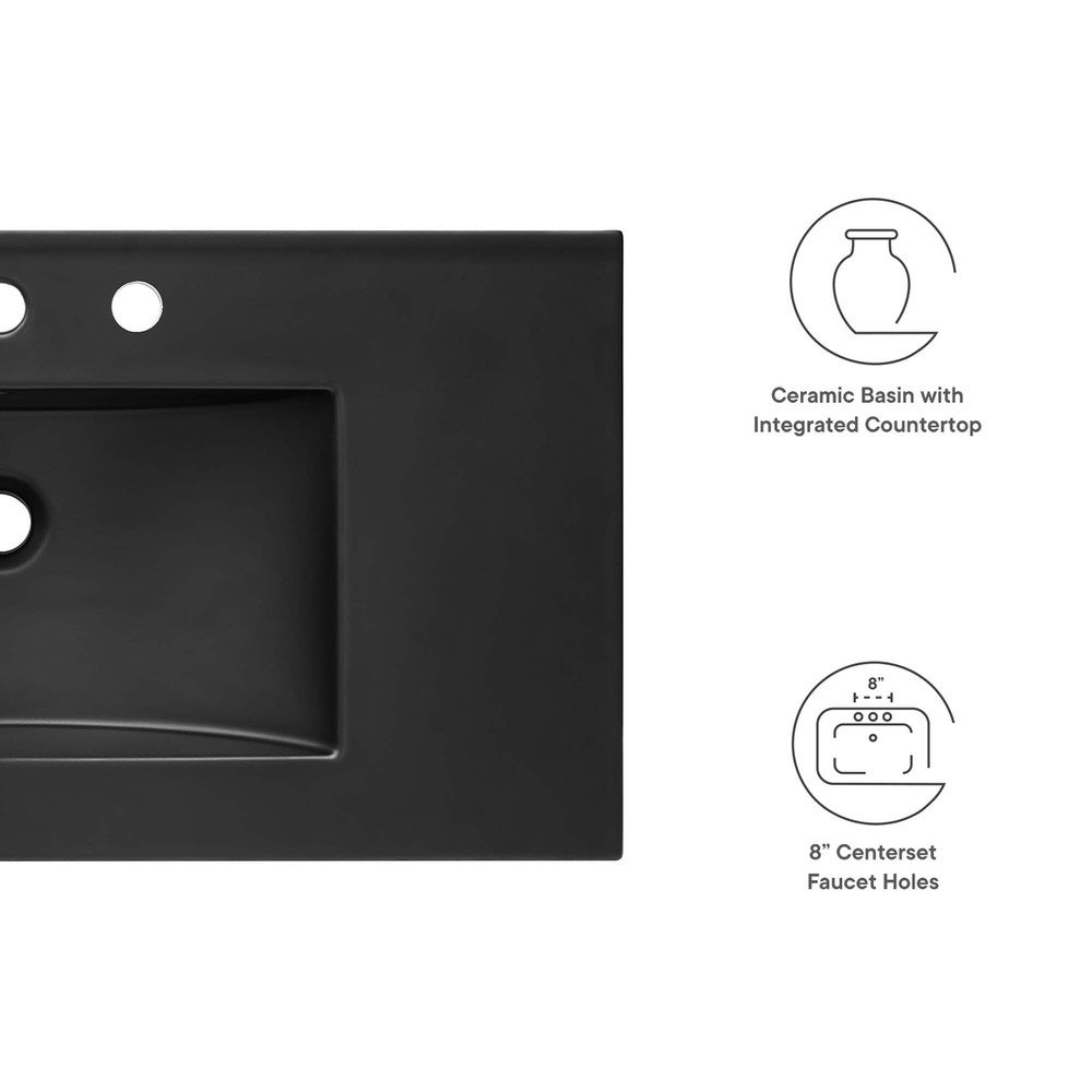 Modway Cayman Modern 36" Bathroom Sink in Black With Rectangular Basin